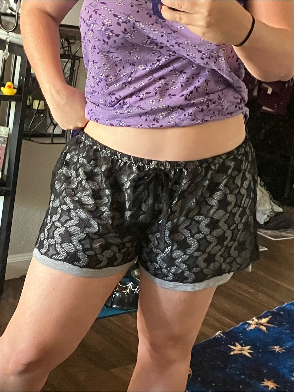 Tart Black Metallic Heart-Print Lounge Shorts